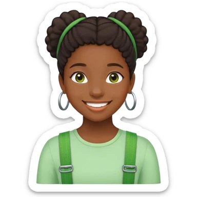 black girl with green braces on her teeth smiling sticker