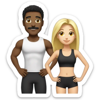 Black guy with black hair and mustache and blonde girl going to the gym sticker