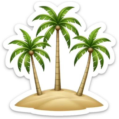 generate realistic detailed 3 palm tree in 3d style with sand  sticker