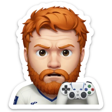 a ginger with beard looking like Ed Sheeran playing fifa on the playstation and is angry sticker