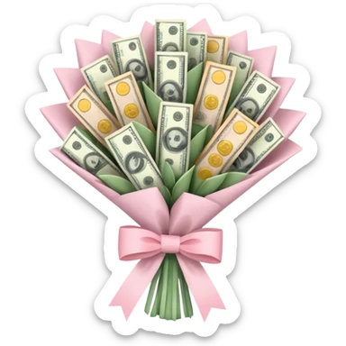 Money bouquet with a light pink bow on it sticker