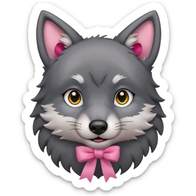 Pleading Face cute dark grey wolf with a pink ribbon io his ear sticker