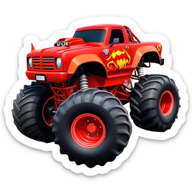 El Toro Loco - Monster Jam (Model Year: 2022) (Iconic colour: Red with horns) - An eye-catching monster truck with a wild, rebellious design in bold red. Include stylized, large horn graphics and aggressive facial elements that evoke a bull-like, ferocious appearance, exuding daring and unstoppable force. sticker