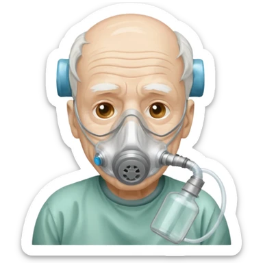 old man with simple emergency oxygen mask  sticker