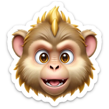 Cinematic Comical Macaque Portrait Emoji, Head tilted dramatically with an exaggerated, shocked expression and a raised eyebrow, featuring a lively, nimble build with spiky fur and wide, comically expressive eyes, Simplified yet hilariously animated features, highly detailed, glowing with a slightly sassy, vibrant glow, high shine, dramatic yet playful, stylized with an air of cheeky primate attitude, soft glowing outline, capturing the essence of a meme-worthy macaque that looks ready to deliver a playful side-eye into viral fame! sticker
