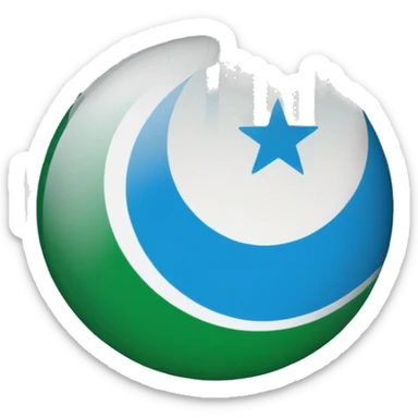 Create an emoji of the Iraqi Turkmen flag with two horizontal stripes (top blue, bottom white) and a central white crescent and star. sticker