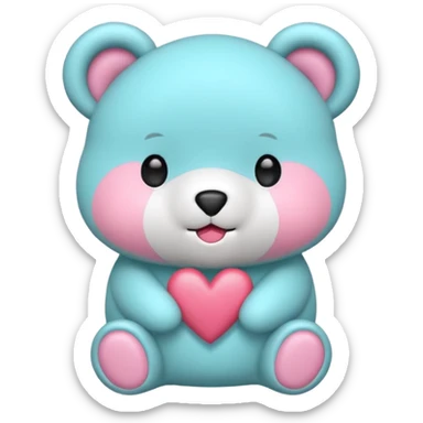 Oso gummy color aguamarina corazón rosa kawaii sticker