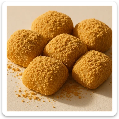 injeolmi rice cakes, roasted soybean powder, soft and chewy, close-up, white background, warm and natural light sticker