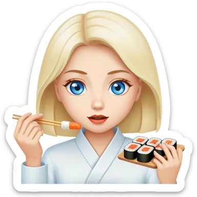 blue eyed girl portrait eating sushi sticker