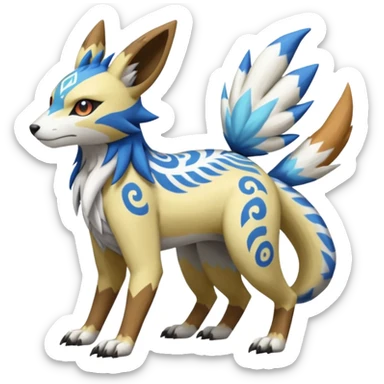 Tropical Tiny Marked Patterned Tribal WereGarurumon-Linoone-Meloetta-Renamon-Zangoose-fusion-hybrid-creature (full body) sticker