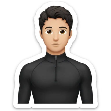 Black wavy-haired caucasian male in black athletic quarter-zip spandex top sticker