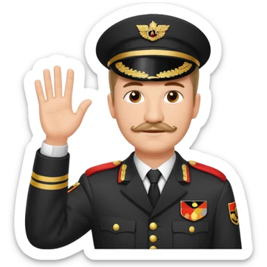 An image about an german with a small square like mustage with flat hair raising his hand in an german uniform with a red band attached to his arm sticker
