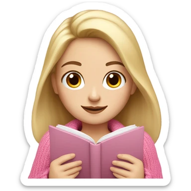 Pretty white girl with pink sweater reading cozy sticker