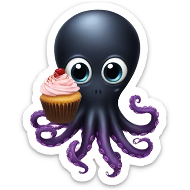 black Alien Octopus with cupcake sticker