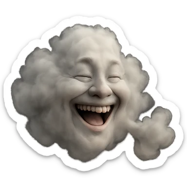 Make this puffy cloud look more realistic with natural gas texture, subtle color gradients, and a believable laughing face. Keep no background. sticker