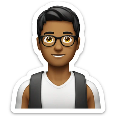 young man tanned whit black hair straight whit glasses circular  sticker