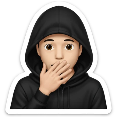 fait un homme avec une cagoule noir qui couvre sa tête, ses mains doivent être sur sa bouche comme si il se la cachait  sticker