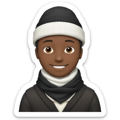 A guy with a triangle body with no arms and legs then his head is a perfect circle and his head is also black then give him a hat that doesn’t go behind his head, and last but not least give him a white scarf, NO BLACK THE COLOR FOR HIS HEAD sticker