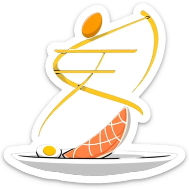 Floating plate with cute stylized protein foods: golden egg, salmon fillet, chicken breast, and tofu block, orbiting a DNA double helix, with energy beams connecting to a muscular figure silhouette sticker