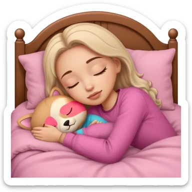 single-girl-in-brown-cozy-pink-bed-sleeping-pretty-eyelashes-light-skin sticker