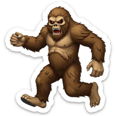 An angry sasquatch running full speed to the right in "blitzkrieg" mode. In the style of you bleeding skull art sticker
