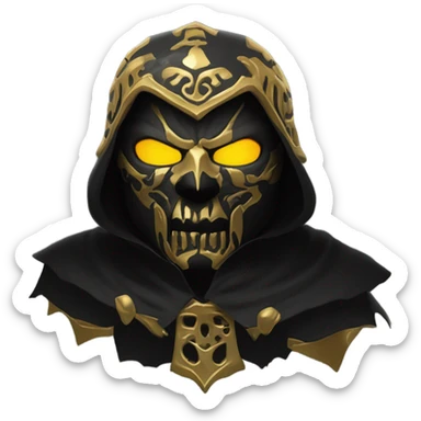 Bounty Hunter Boss with black cape and a perfect gold skull jaw mask from death Stranding, full body front and back sticker
