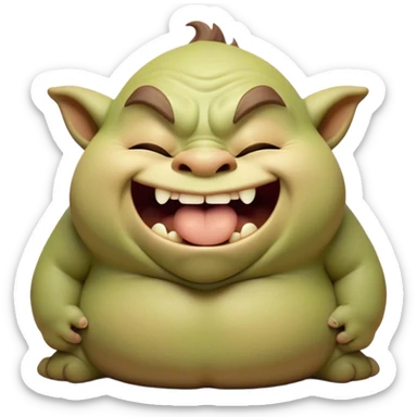 Cinematic Cute Yawning Ogre Portrait Emoji, with a surprisingly cuddly, rotund figure in soft earthy greens and browns, head tilted back in a big, gentle yawn exposing a set of comically oversized teeth, simplified yet irresistibly adorable, highly detailed with a soft glowing outline that captures the sleepy charm of a friendly ogre after a long day of gentle mischief! sticker