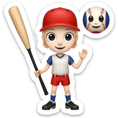 creepy long stump character with arms and legs holding a baseball bat large eyes unsettling smile inspired by the uploaded image emoji style sticker