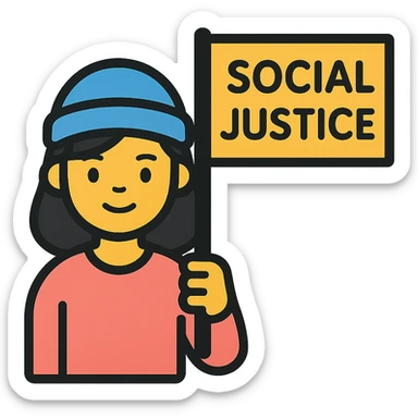girl with blue beanie holding a protest flag for social justice sticker