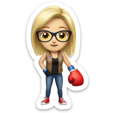 Blonde girl brunette with glasses  with boxing gloves sticker