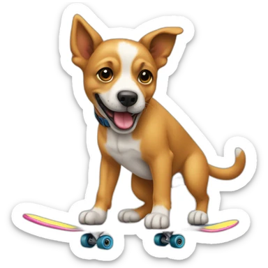 Un chien qui fait du skate e’ couleur sticker