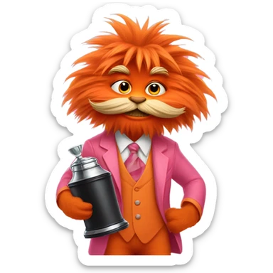 A Lorax which is orange that has a Sephora bag and a Stanley cup with pink clothes  sticker