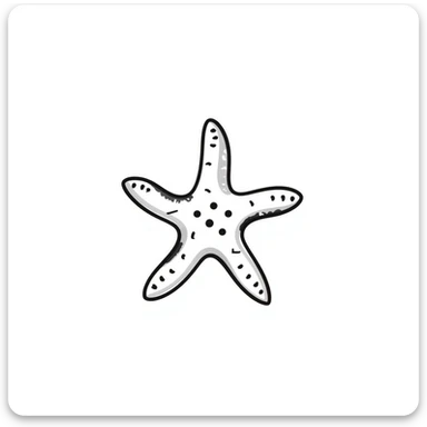 A sea star/starfish with detailed texture in pastel colors (dd9fb0, ffc6d3, a3bfc9, c4bee2, f1b091), hand-drawn doodle style sticker