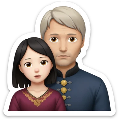 Photorealistic mads mikkelsen holds asian girl by the neck sticker