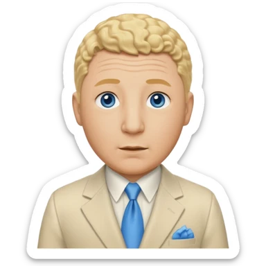 Curly Howard from the Three Stooges with blue eyes, blonde hair, ivory suit sticker