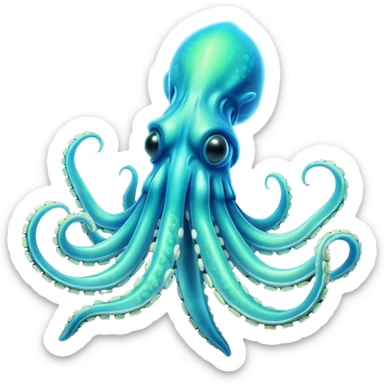 3D render of Deep Sea Squid, bioluminescent deep sea style, glowing neon blue and green lights, dark background to contrast the glow, translucent organic textures, more emision. sticker