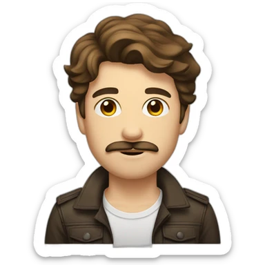 Young man with brown hair and mostache sticker