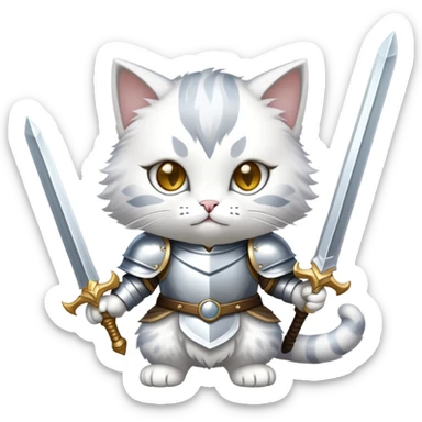 cat dressed as a paladin with shining armor and a holy sword sticker