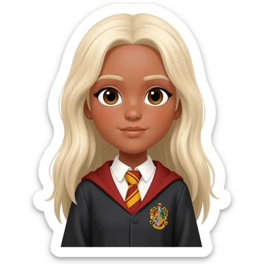 a house with hufflepuff-house-student-friend-group girl-tanned-skin and super-long straight light platinum blonde hair-brown eyes sticker