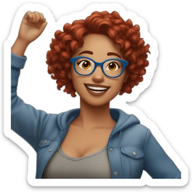 a-curvy-girl-with-dark-red-curly-hair-and-blue-glasses dancing with friends sticker