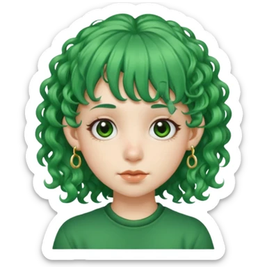 green curly  haired with hair bangs big head accessory big nose mid size ear young piercing  sticker