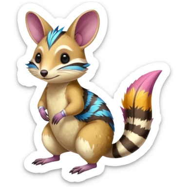 Tropical Exotic Colorful Floral Feathery Numbat-Bilby-Quoll-Furret-Fakémon-furry-fursona-creature (full body) sticker