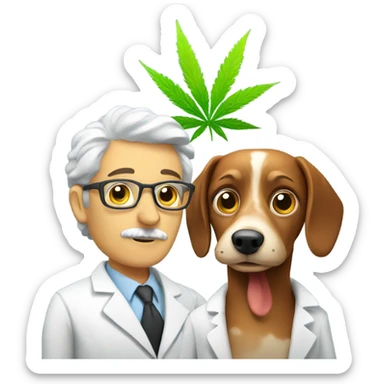Scientist and researcher with a wiener dog and cannabis sticker