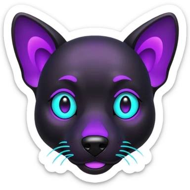 futuristic glowing black dog emoji, neon cyan eyes, purple #8B5CF6 highlights, tech minimal style, dark background sticker