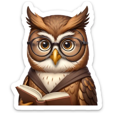 scholarly owl with glasses and a book as a pedant mascot sticker