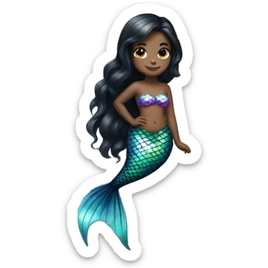 Iridescent mermaid white girl with black hair and iridescent tail sticker
