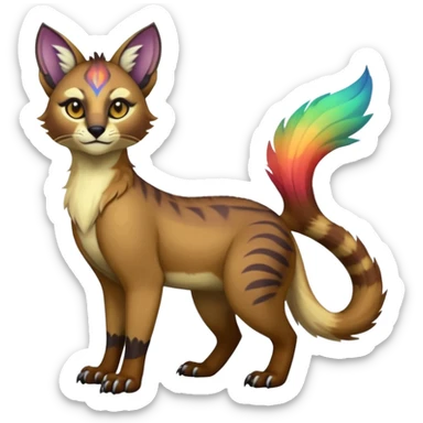 Colorful dark tropical tribal glorious iridescent divine exotic cute cool beautiful beautiful fantasy-caracal-civet-genet-sergal-vernid-Gryphon-Cacomistle-Trico-oncilla-animal-Fakémon-hybrid-fursona (full body) sticker