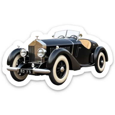  1949 luxury racing Mandalorian Rolls Royce lowered powerful 4 cylinder engined racing car featuring advanced rugged 4 wheel independent suspension, power steering, disc brakes and small leather covered steering wheel  sticker