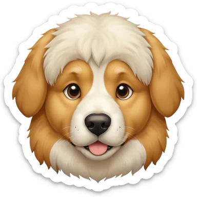 This is a big, dog with a white and brown face thats fur texture is like a golden retriever who got way too close to the camera,  sticker