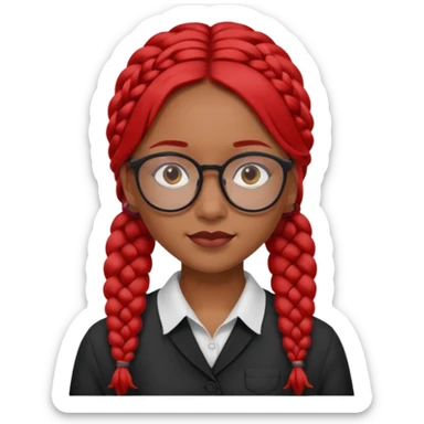 Dark Tan girl with long red plaits and red rmmed  glasses head neck and shoulder shot only sticker